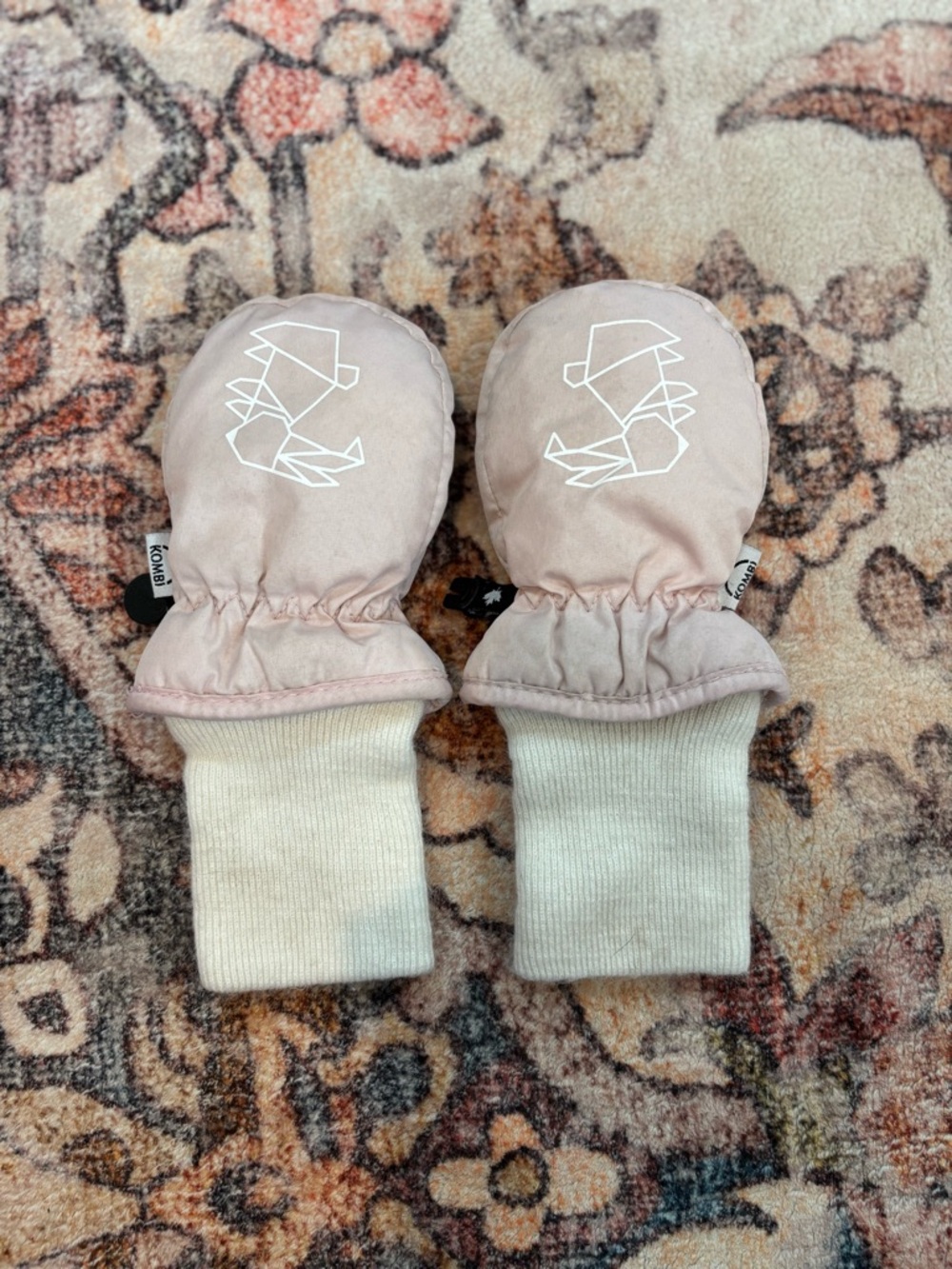 Light Pink Kids Mittens with Cream Cuffs